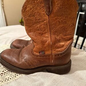 Justin Womens Gypsy STARLINA Stitched Floral Embossed Leather Cowboy Boots 8.5B